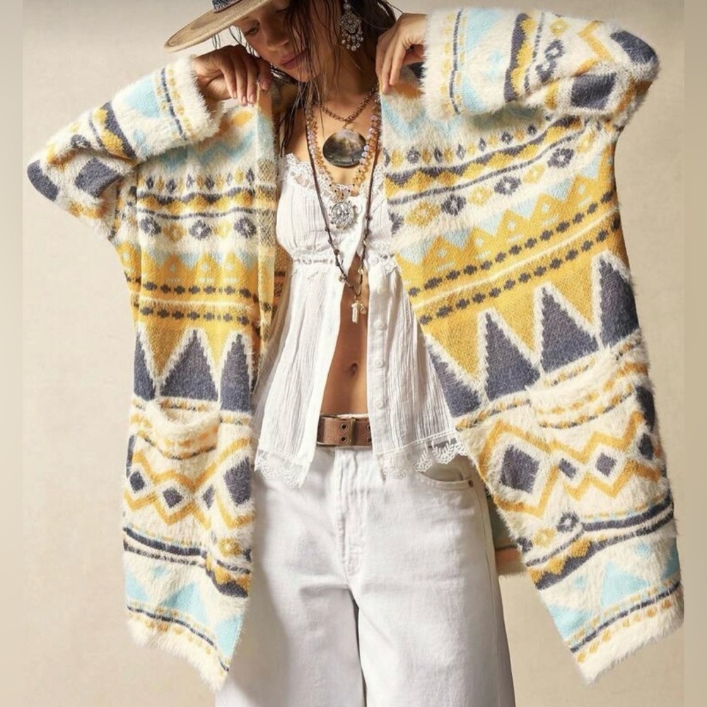 Vibrant Yellow and Gray Aztec Cardigan